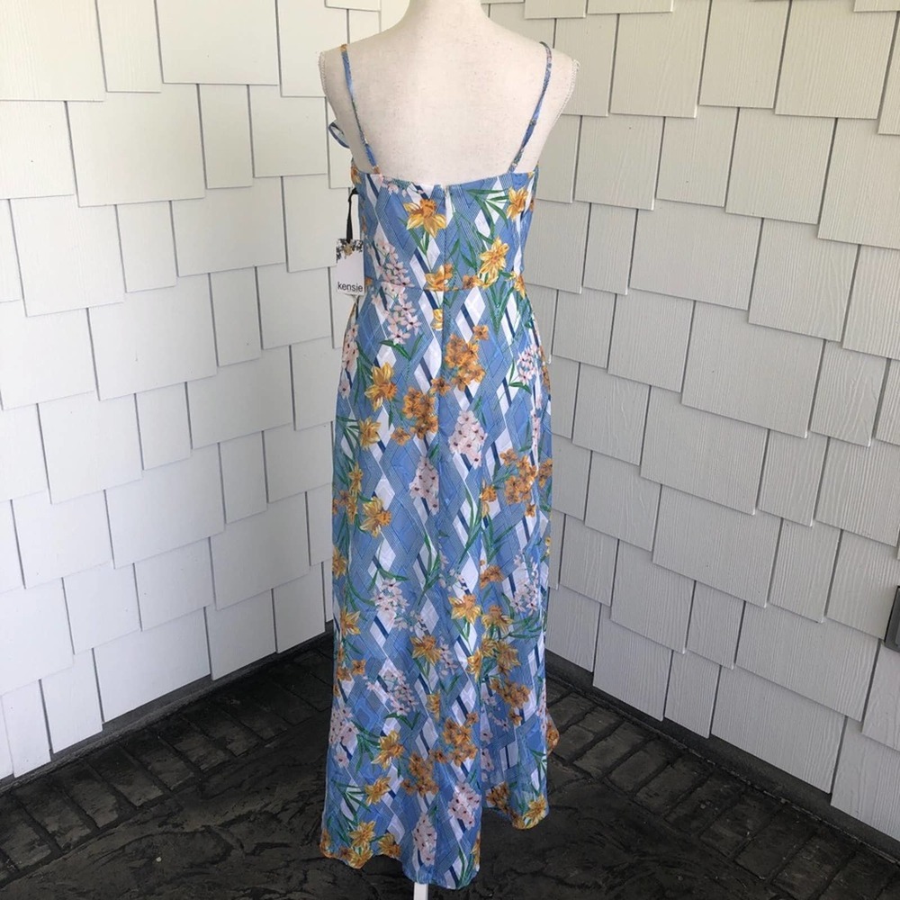 KENSIE Women's Blue/Yellow Floral Print Sleeveless Hi-Low Ruffle Hem Dress - Picture 5 of 6
